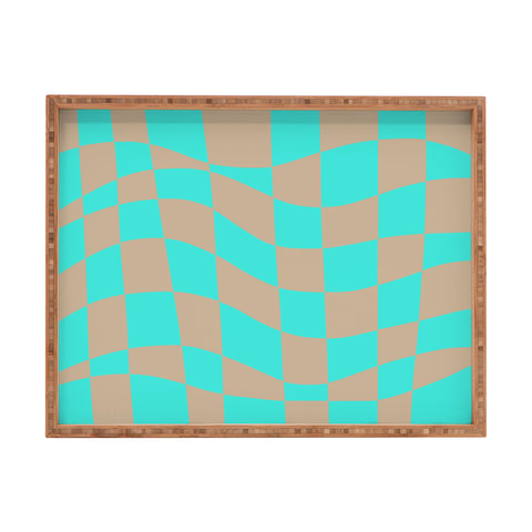 Little Dean Checkered turquoise and brown Rectangular Tray