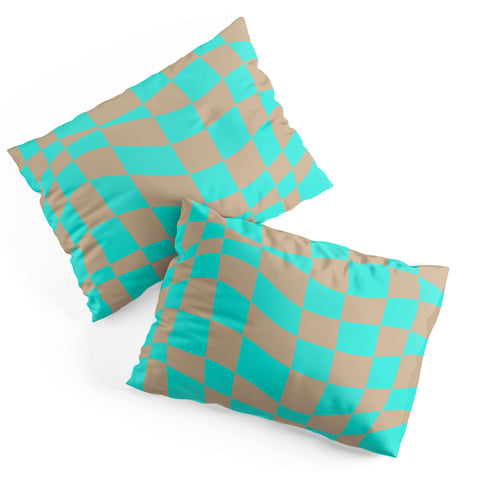 Little Dean Checkered turquoise and brown Pillow Shams