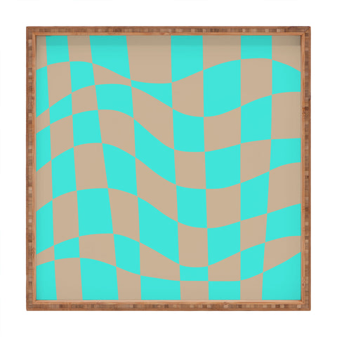 Little Dean Checkered turquoise and brown Square Tray