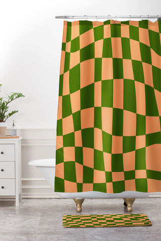 Little Dean Checkered yellow and green Shower Curtain And Mat