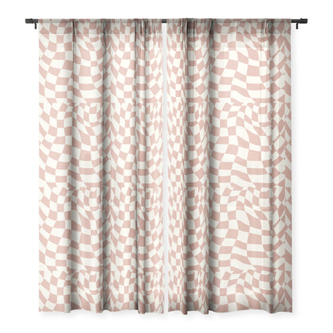 Little Dean Checkers coral summer beach Sheer Window Curtain