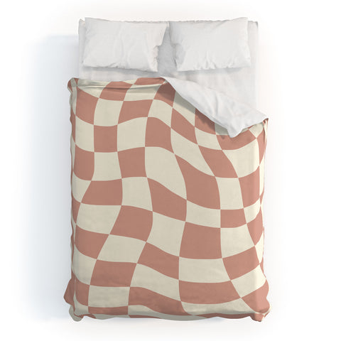 Little Dean Checkers coral summer beach Duvet Cover