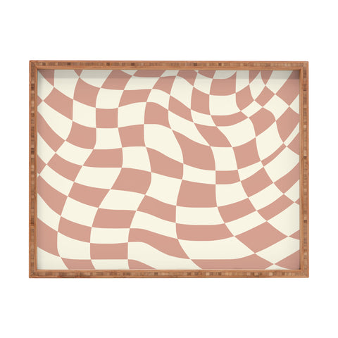 Little Dean Checkers coral summer beach Rectangular Tray