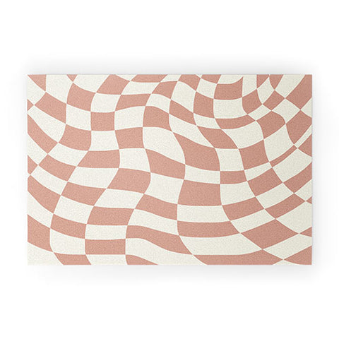 Little Dean Checkers coral summer beach Welcome Mat