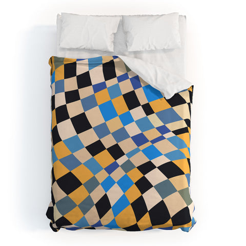 Little Dean Checkers in blue black yellow Duvet Cover