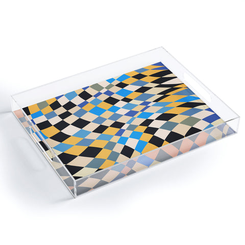 Little Dean Checkers in blue black yellow Acrylic Tray