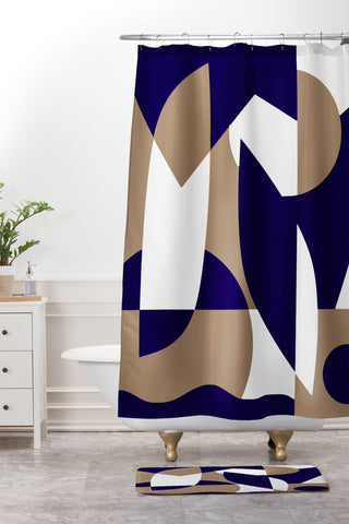 Little Dean Geometric pattern in navy Shower Curtain And Mat