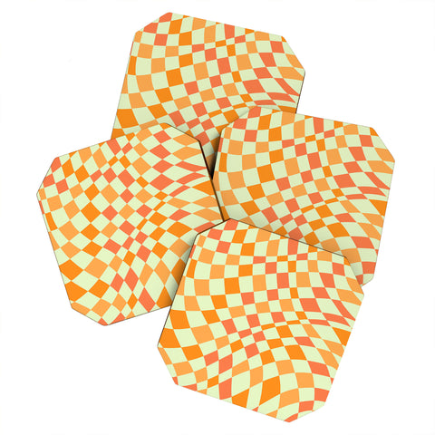 Little Dean Green and orange checkers Coaster Set