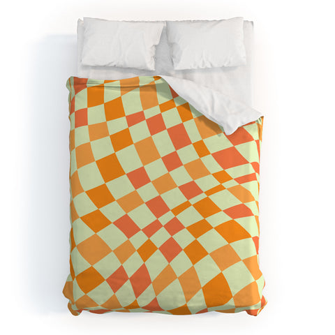 Little Dean Green and orange checkers Duvet Cover