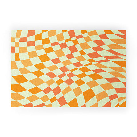 Little Dean Green and orange checkers Welcome Mat
