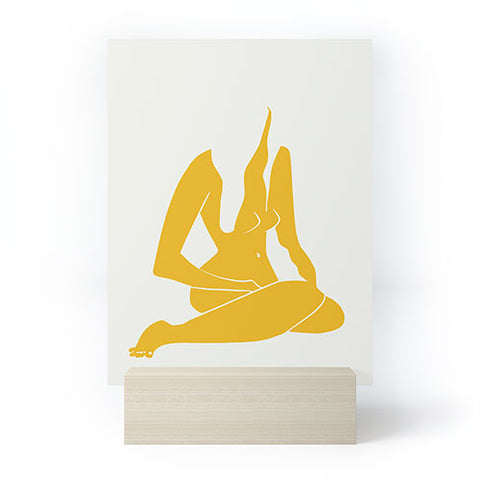 Little Dean Long hair nude in yellow Mini Art Print