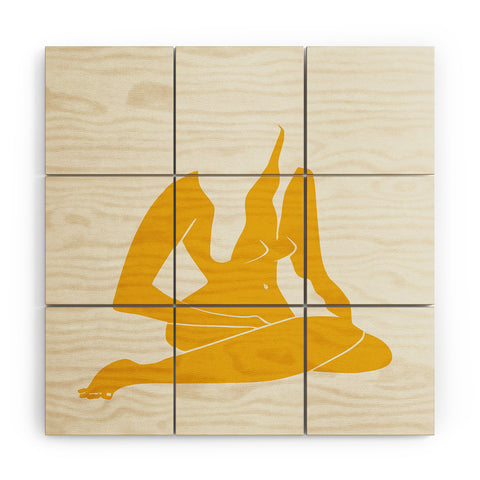 Little Dean Long hair nude in yellow Wood Wall Mural