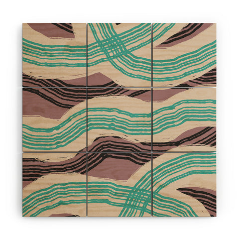 Little Dean Muted pink and green stripe Wood Wall Mural