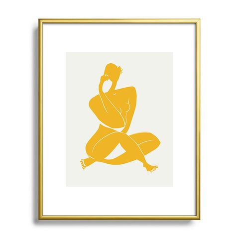 Little Dean Nude sitting in yellow Metal Framed Art Print
