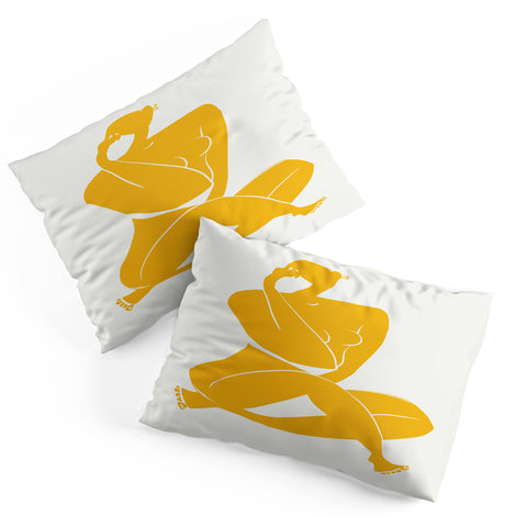 Little Dean Nude sitting in yellow Pillow Shams