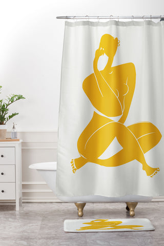 Little Dean Nude sitting in yellow Shower Curtain And Mat