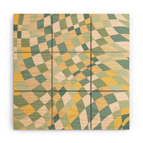 Little Dean Olive green checkered twist Wood Wall Mural