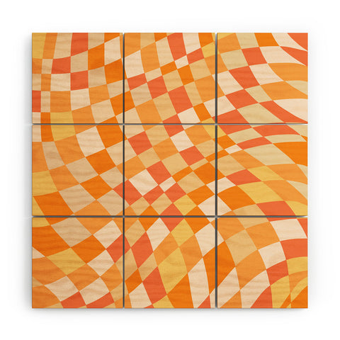 Little Dean Orange shades checkers Wood Wall Mural