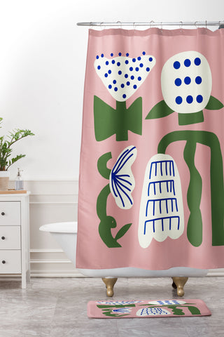 Little Dean Pink lotus arrangement Shower Curtain And Mat