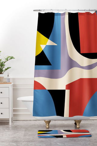 Little Dean Primary abstract Shower Curtain And Mat