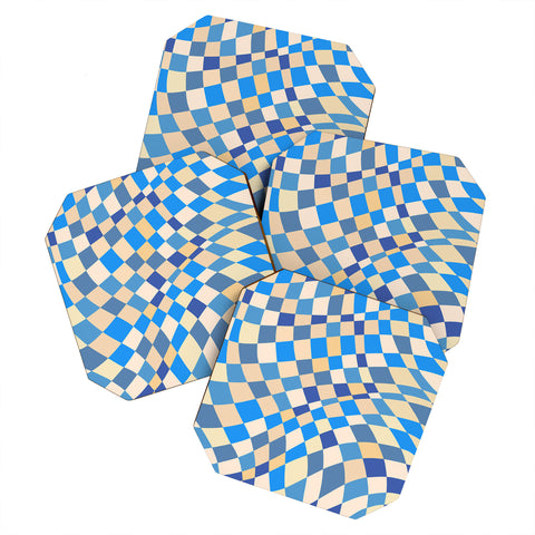 Little Dean Retro blue checkered pattern Coaster Set