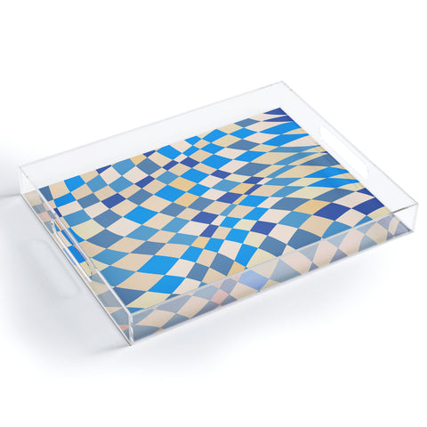 Little Dean Retro blue checkered pattern Acrylic Tray