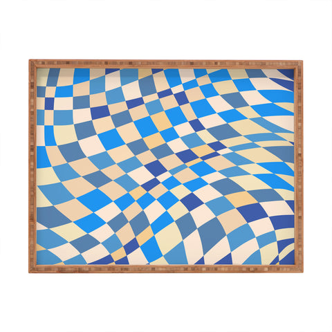 Little Dean Retro blue checkered pattern Rectangular Tray
