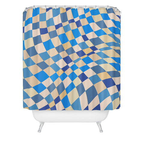 Little Dean Retro blue checkered pattern Shower Curtain