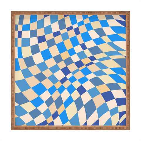 Little Dean Retro blue checkered pattern Square Tray