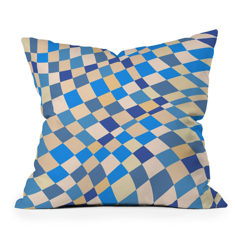Little Dean Retro blue checkered pattern Outdoor Throw Pillow