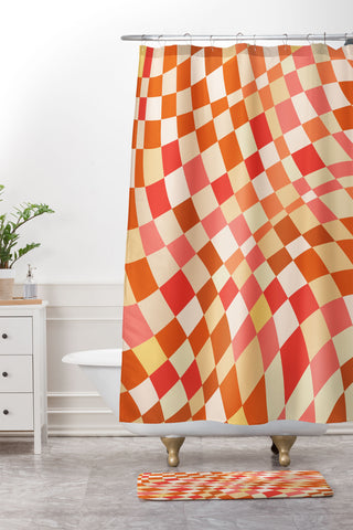 Little Dean Shades of red checker pattern Shower Curtain And Mat