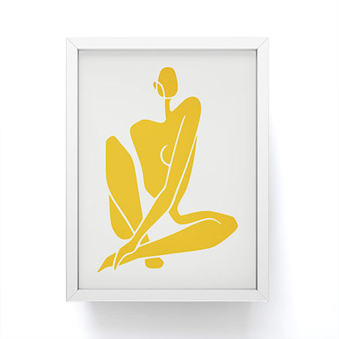 Little Dean Sitting nude in yellow Framed Mini Art Print