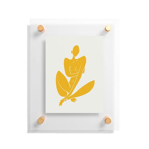 Little Dean Sitting nude in yellow modern Floating Acrylic Print