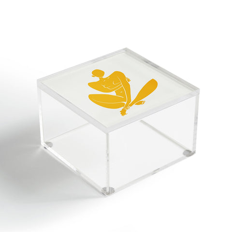 Little Dean Sitting nude in yellow modern Acrylic Box