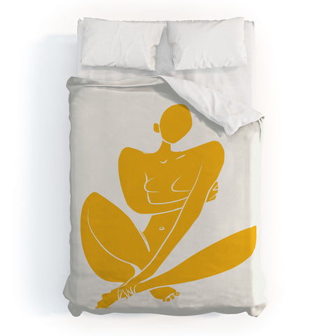 Little Dean Sitting nude in yellow modern Duvet Cover