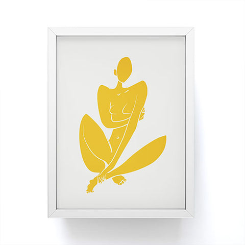 Little Dean Sitting nude in yellow modern Framed Mini Art Print