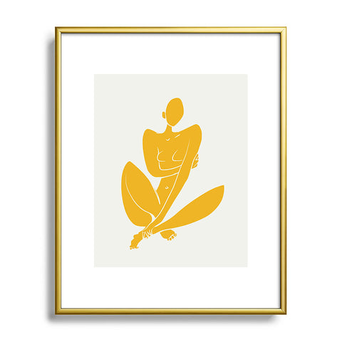 Little Dean Sitting nude in yellow modern Metal Framed Art Print