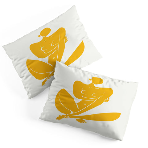 Little Dean Sitting nude in yellow modern Pillow Shams
