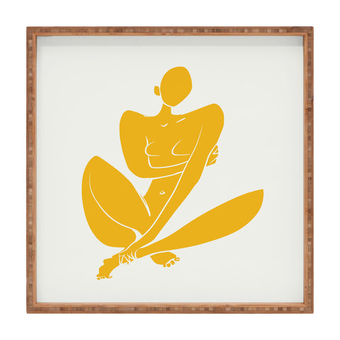 Little Dean Sitting nude in yellow modern Square Tray