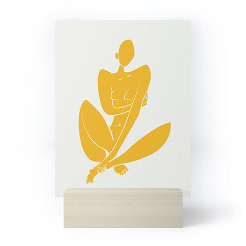 Little Dean Sitting nude in yellow modern Mini Art Print