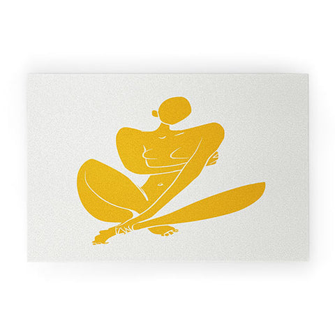 Little Dean Sitting nude in yellow modern Welcome Mat