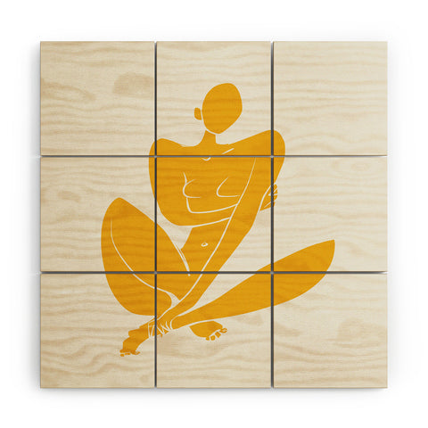 Little Dean Sitting nude in yellow modern Wood Wall Mural