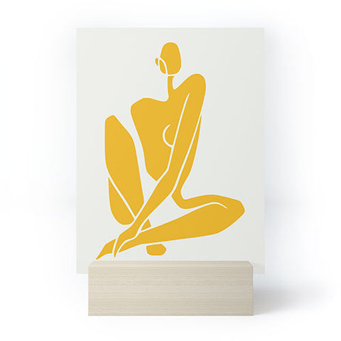 Little Dean Sitting nude in yellow Mini Art Print