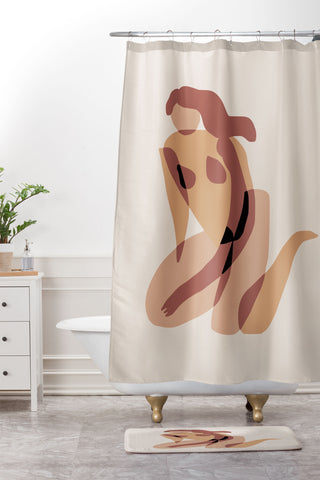 Little Dean Terracotta nude Shower Curtain And Mat