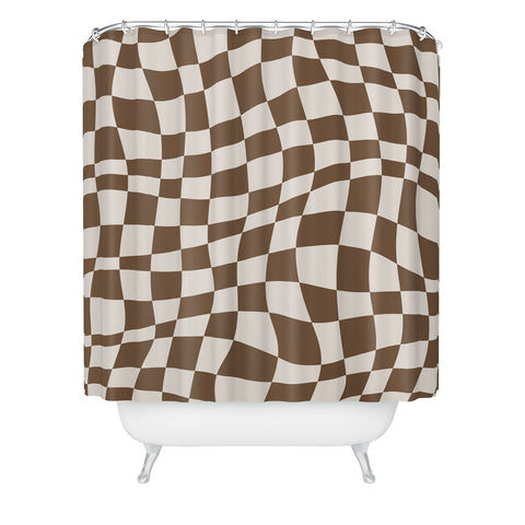 Little Dean Wavy brown checker Shower Curtain