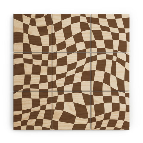 Little Dean Wavy brown checker Wood Wall Mural
