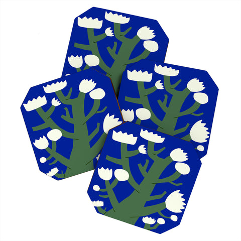 Little Dean White flower in blue Coaster Set