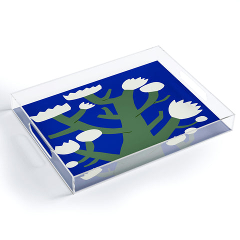 Little Dean White flower in blue Acrylic Tray