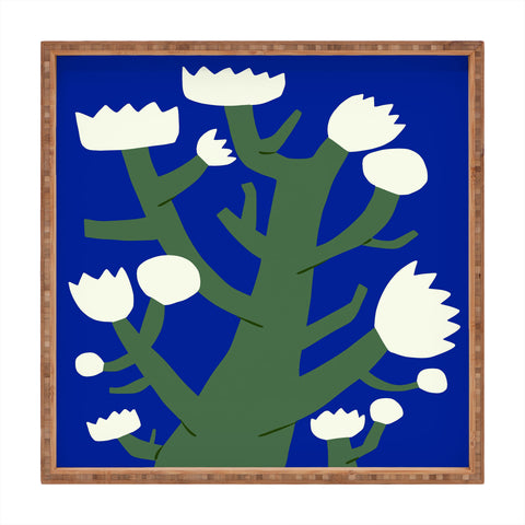 Little Dean White flower in blue Square Tray