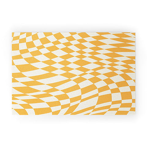 Little Dean Yellow and white checker twist Welcome Mat